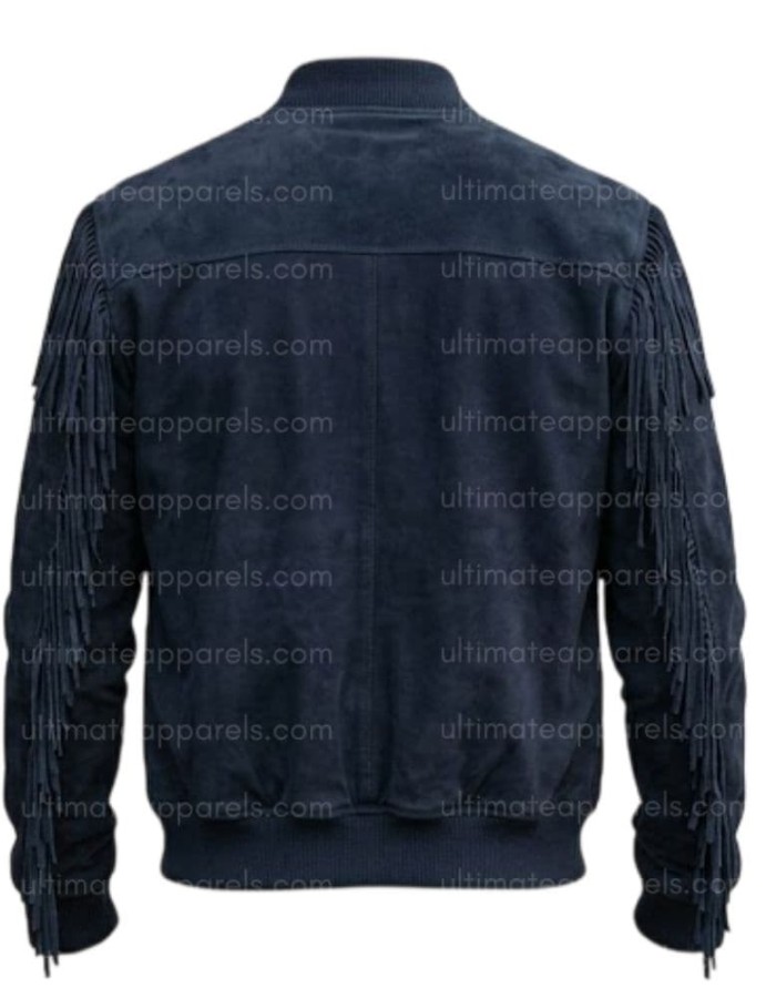 The Patriot Navy Blue Suede Fringe Bomber Jacket