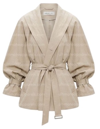 Hailey Bieber Sydney Beige Belted Cotton Jacket