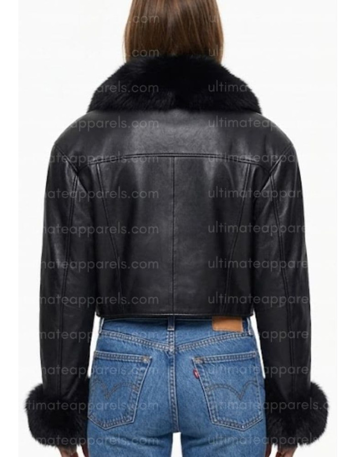 Los Angeles 2026 Hailey Bieber Black Cropped Leather Jacket