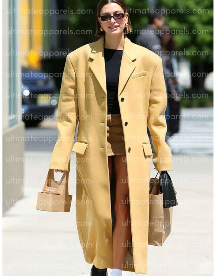 Hailey Bieber Mustard Trench Coat