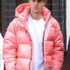 Singer Justin Bieber Pink Puffer Jacket