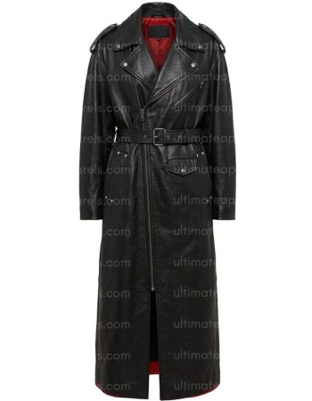 Hailey Bieber Los Angeles Street Black Leather Trench Coat