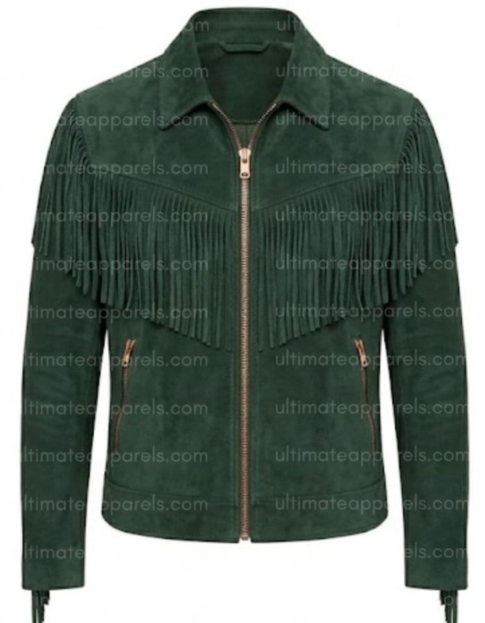 The Sherwood Forest Green Suede V-Fringe Jacket