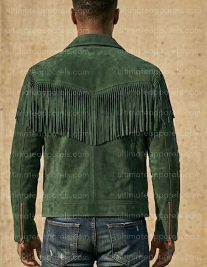 The Sherwood Forest Green Suede V-Fringe Jacket