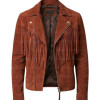 The Rusty Horizon Men’s V-Fringe Tan Suede Biker Jacket