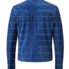 The Cobalt Rider Men’s Minimalist Blue Fringe Biker Suede Leather Jacket