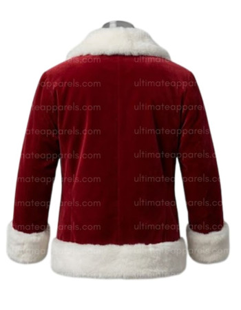 Classic Crimson Santa Claus Red Velvet White Fur Jacket