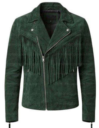 The Forest Wanderer Braided Green Fringe Suede Men’s Jacket