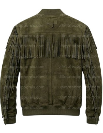 The Outpost Olive Green Suede Fringe Utility Jacket