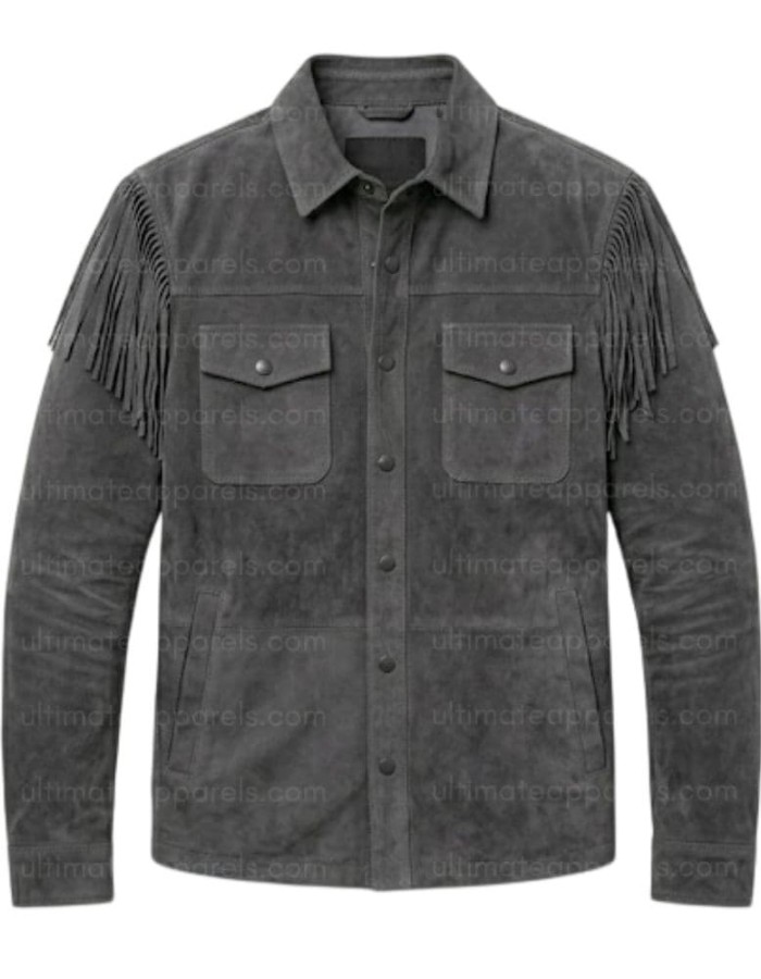 The Transit Charcoal Gray Suede Tassel Jacket