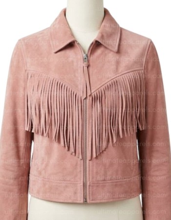 The Aurora Rose Quartz Dusty Pink Suede Cropped Fringe Jacket