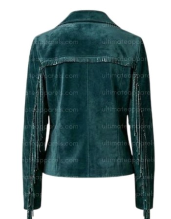 The Serenity Teal Velvet-Suede Tassel Jacket