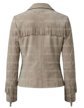 The Metro Women's Light Taupe Beige Tailored Fringe Jacket