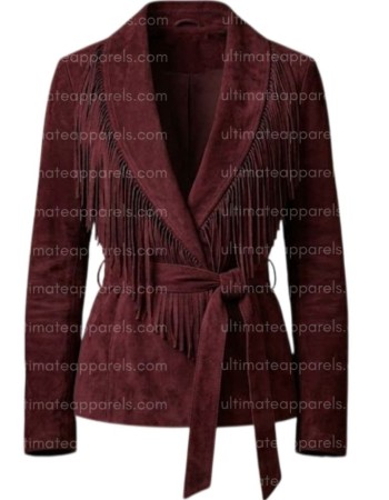 The Bordeaux Wrap Burgundy Wine Fringe Suede Jacket