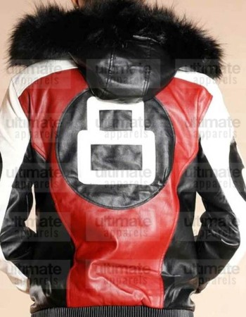 8 Ball Logo Fur Hooded Leather Jacket