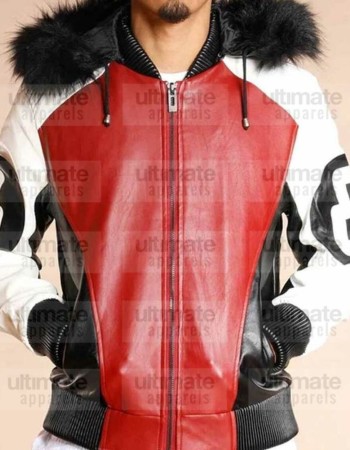 8 Ball Logo Fur Hooded Leather Jacket