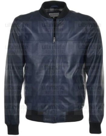 Men's Fashion Blue Bomber Leather Jacket