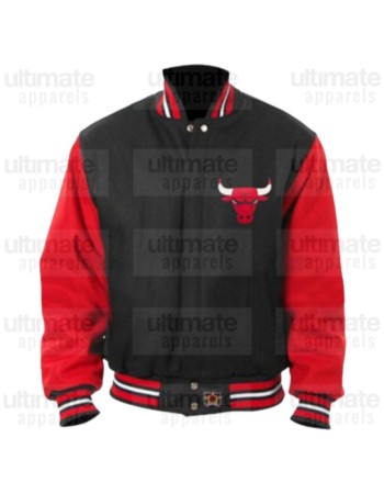 Chicago Bulls Black and Red Varsity Bomber Jacket 