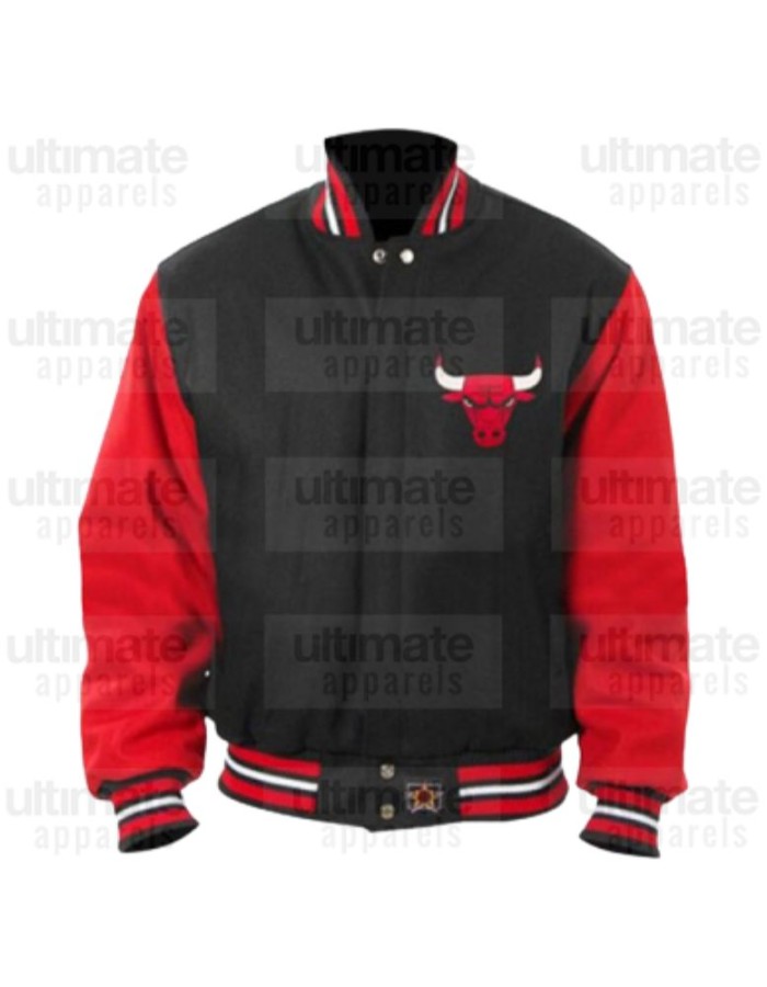 Chicago Bulls Black and Red Varsity Bomber Jacket 