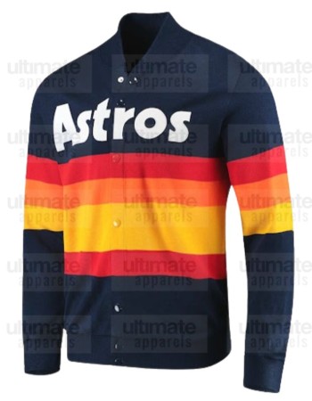 Kate Upton Astros Blue With Rainbow Stripes Fleece Jacket
