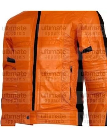 Men's Orange Biker Slimfit Leather Jacket