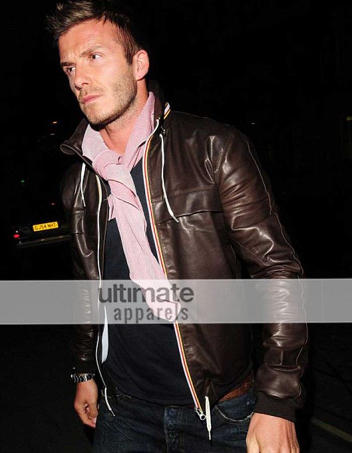 David Backham Brown Bomber Style Leather Jacket 