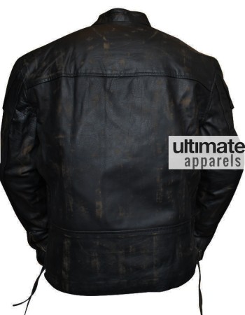 Men Distressed Black Motorcycle Leather Jacket