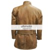 Men Distressed Light Brown Belted Moto Long Jacket