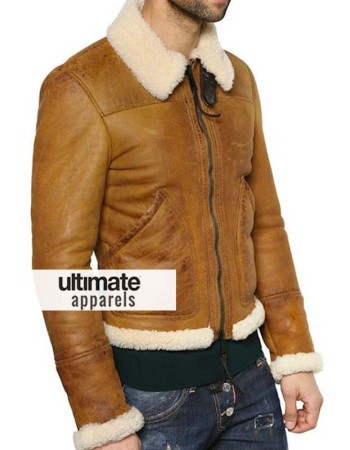 Designers Men Shearling Winter Tan Motorcycle Jacket