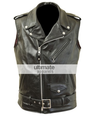Men's Perfecto Midweight Cowhide Motorcycle Black/Brown Vest