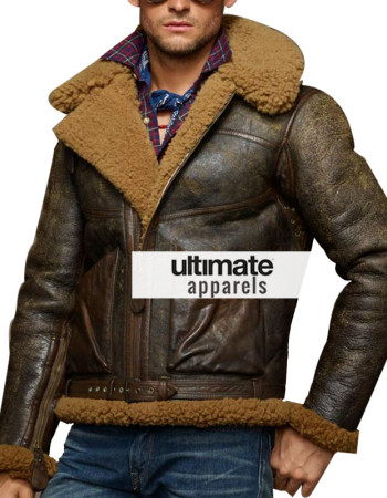 Ralph Lauren Brown Dover Shearling Polo Bomber Jacket