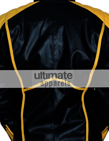 Superman Mens Yellow Stripes Black Leather Jacket