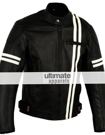 X-men Men's Motorcycle Black Jacket With White Stripes