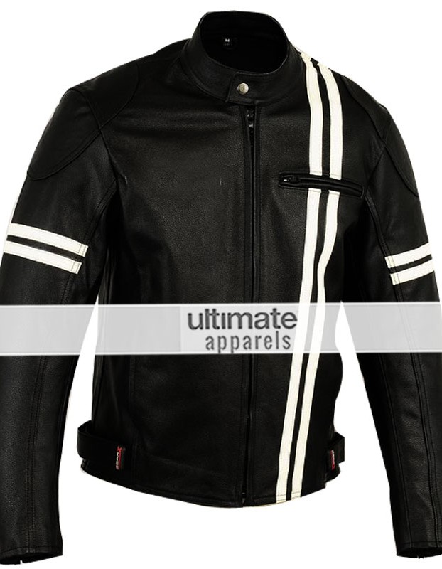 X-men Men's Motorcycle Black Jacket With White Stripes