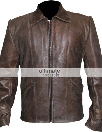 Vintage Men's Distressed Brown Leather Jacket Clothing