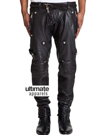 Men Stylish Motorcycle Padded Black Leather Pant