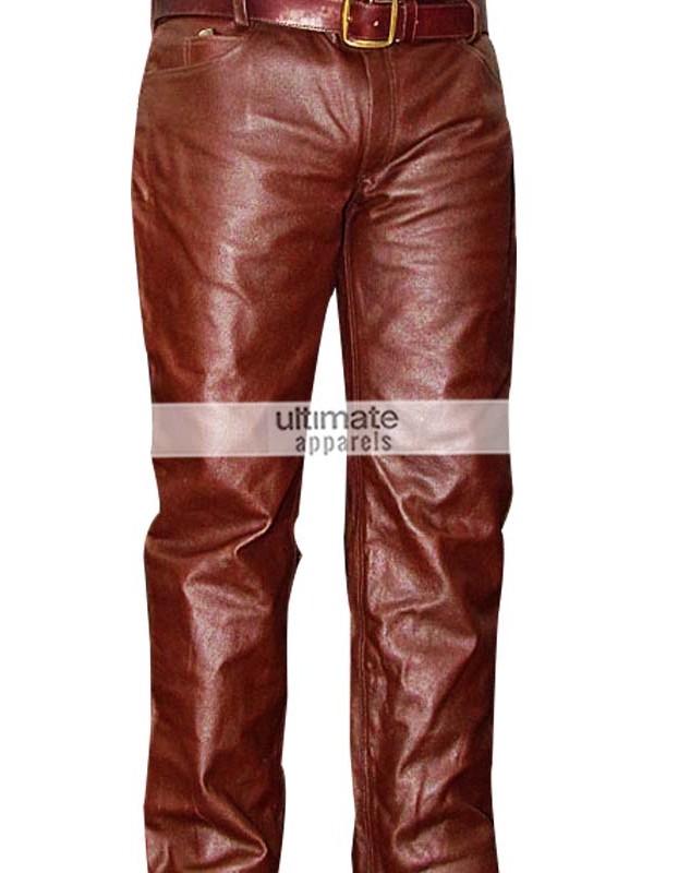 Men's Brown Real Leather Pants For Sale