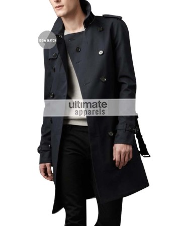 Burberry London Mens Cotton Twill Trench Black Coat