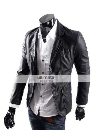 Men's Casual Smart Designers Black Leather Jacket Blazer
