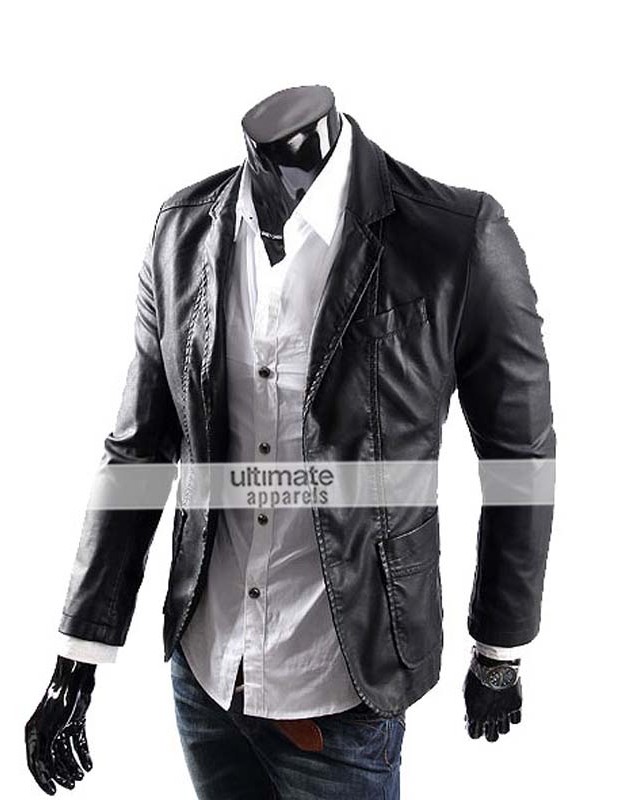 Men's Casual Smart Designers Black Leather Jacket Blazer