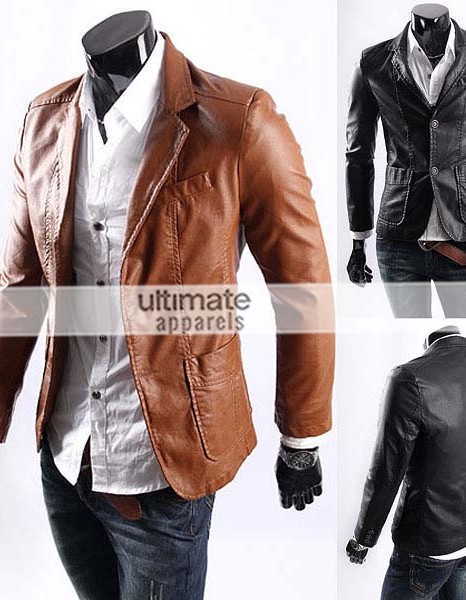 Men's Casual Smart Designers Black Leather Jacket Blazer