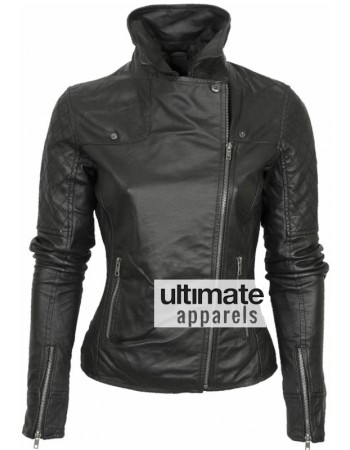 Barney Designer Women's Leather Asymmetric Biker Jacket