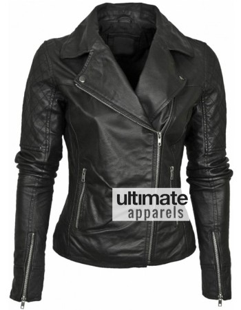 Barney Designer Women's Leather Asymmetric Biker Jacket
