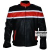 Men's Black Heavy Biker Leather Jacket With Orange Stripes