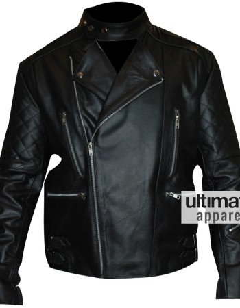 Brando Men's Vintage Quilted Black Biker Leather Jacket