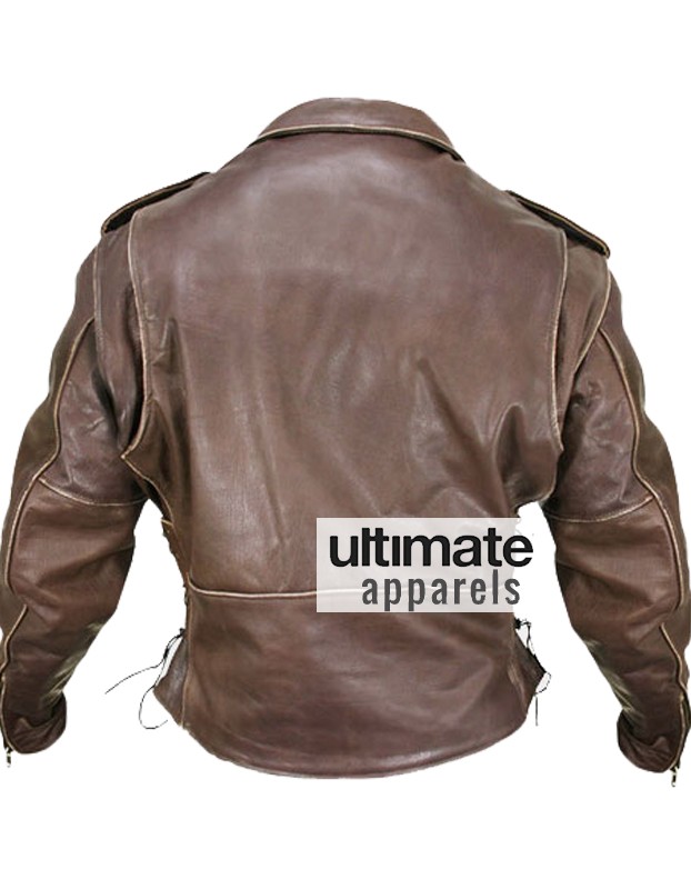 Brando Heavy Duty Distressed Brown Biker Leather Jacket: