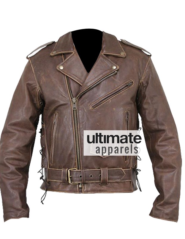 Brando Heavy Duty Distressed Brown Biker Leather Jacket: