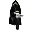 Men's Mayhem Black Fight Club Biker White Stripes Leather Jacket