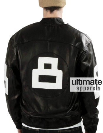Mens 8 Ball Bomber Black Supreme Leather Jacket
