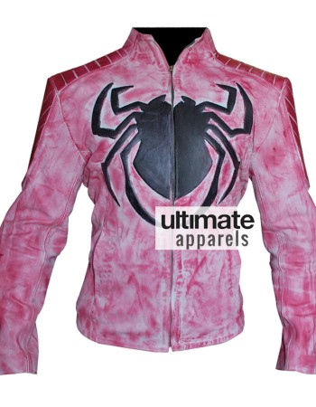 Spiderman Wax Pink Men Biker Leather Jacket